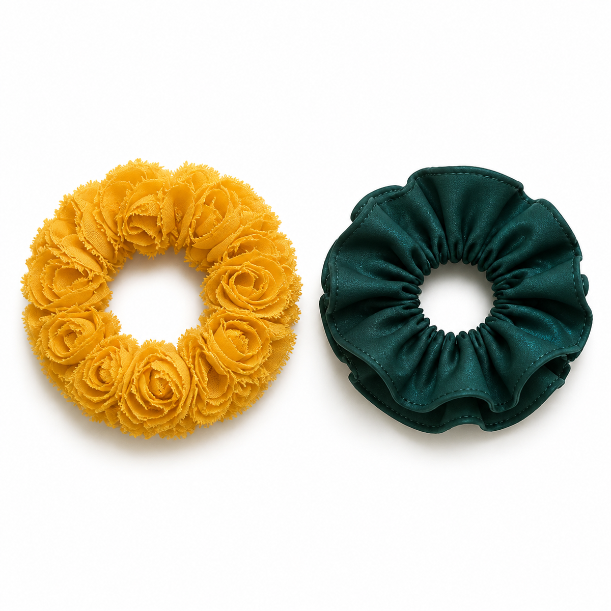 Two-piece floral and double-layer satin scrunchie set for women