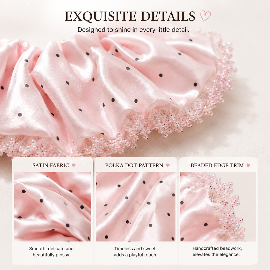 Blush Polka-Dot Satin & Sequin Ruffle Oversized Scrunchie