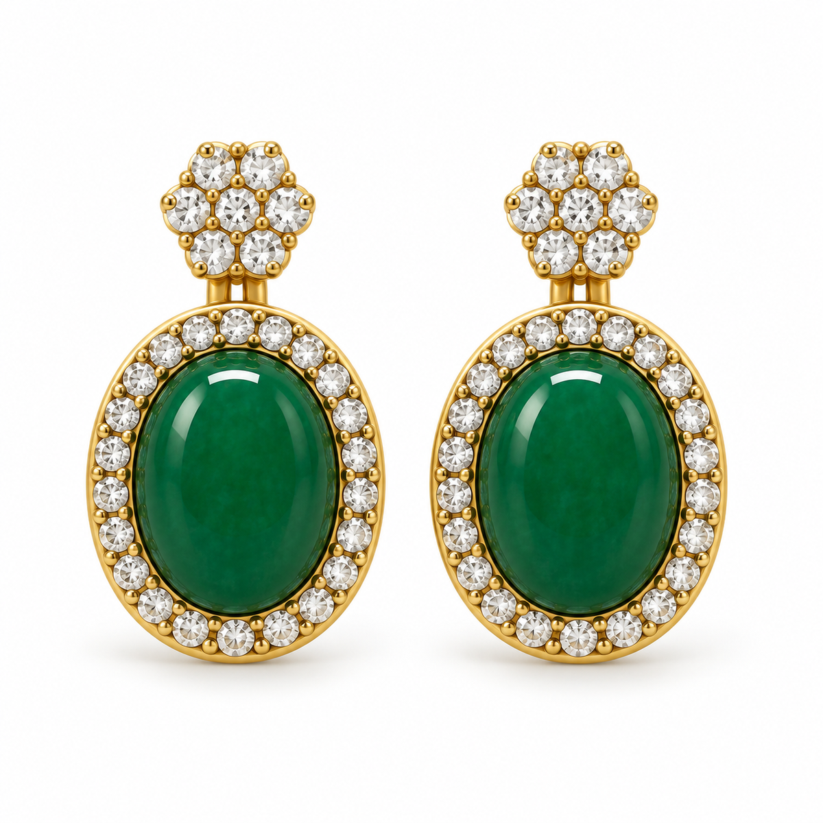 Emerald green crystal halo drop stud earrings