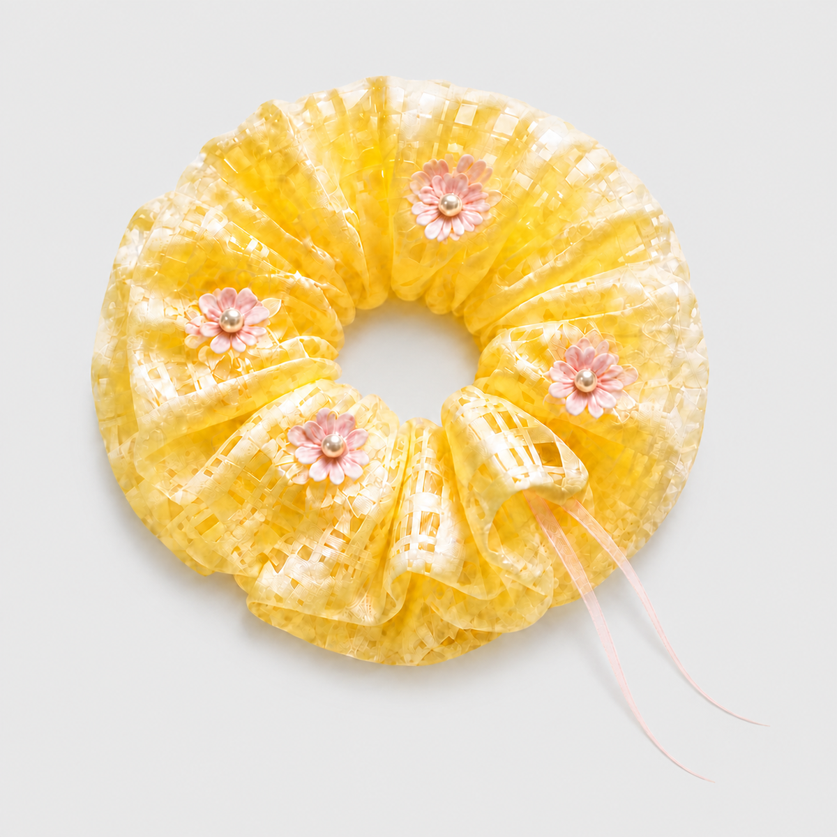 Butter Yellow Floral Organza Scrunchie