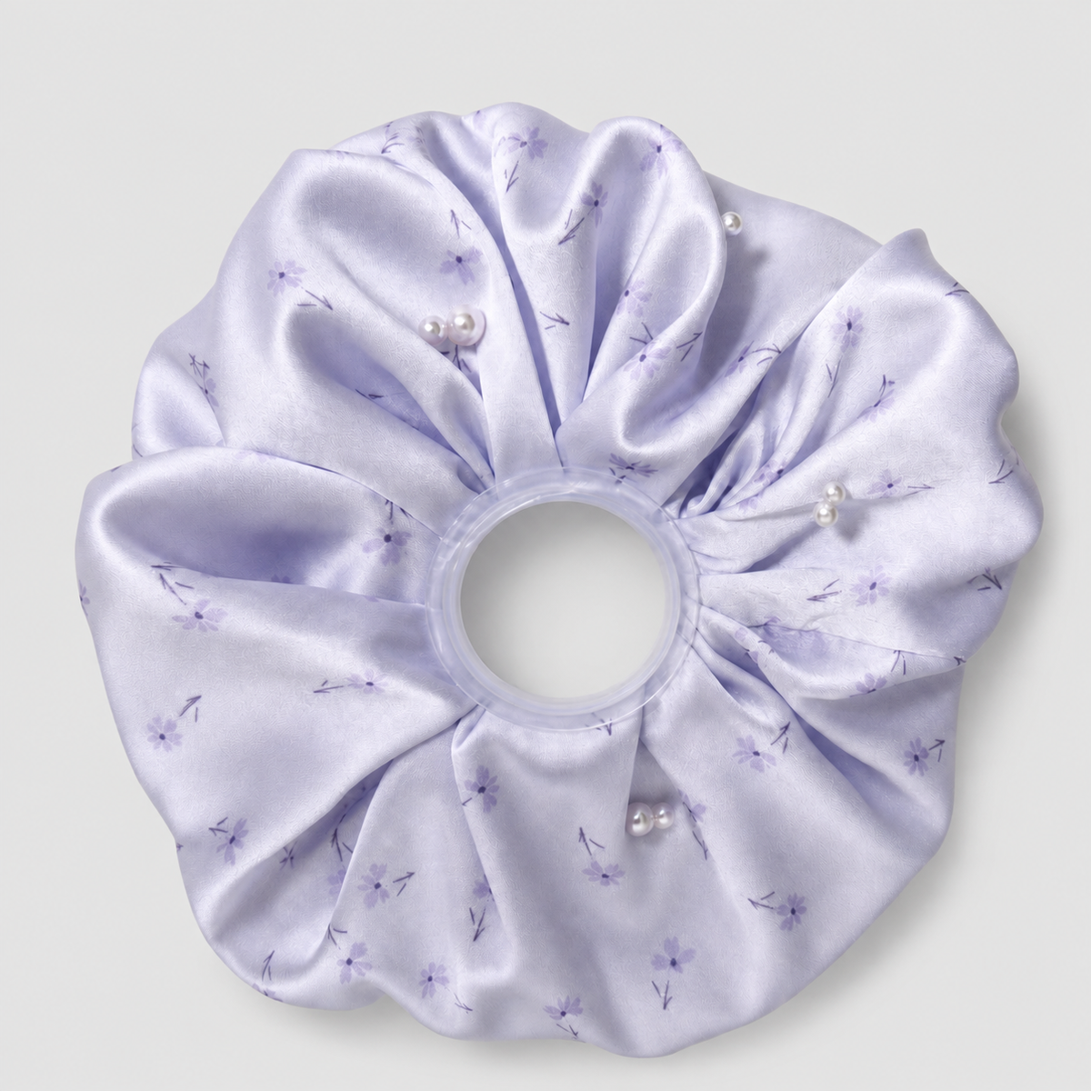 Lilac floral pearl satin oversized scrunchie