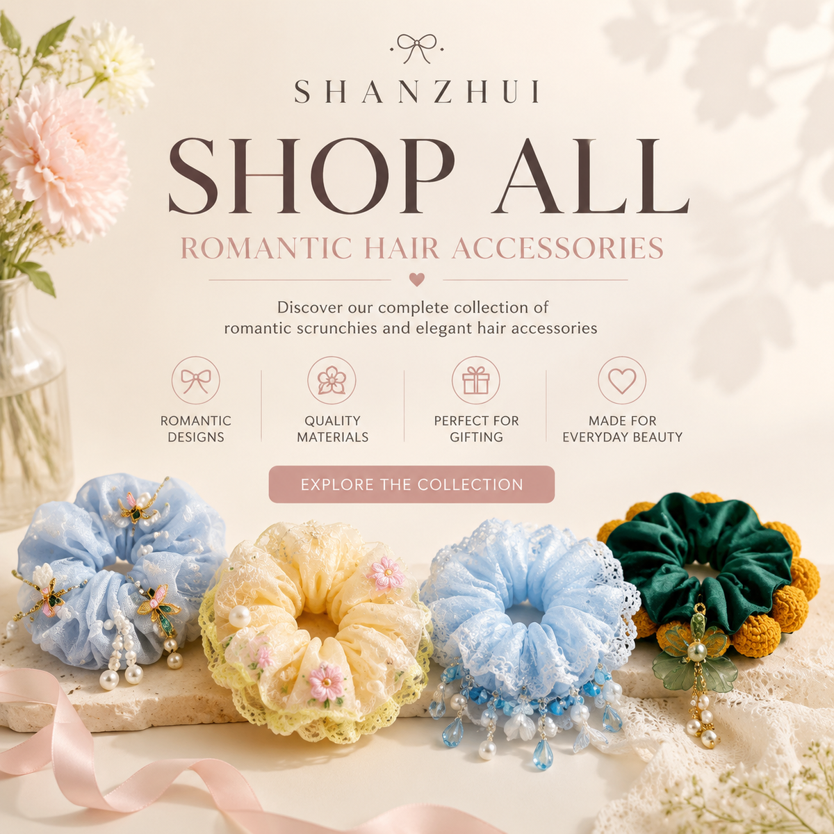 SHANZHUI romantic oversized scrunchies and original hair accessories collection
