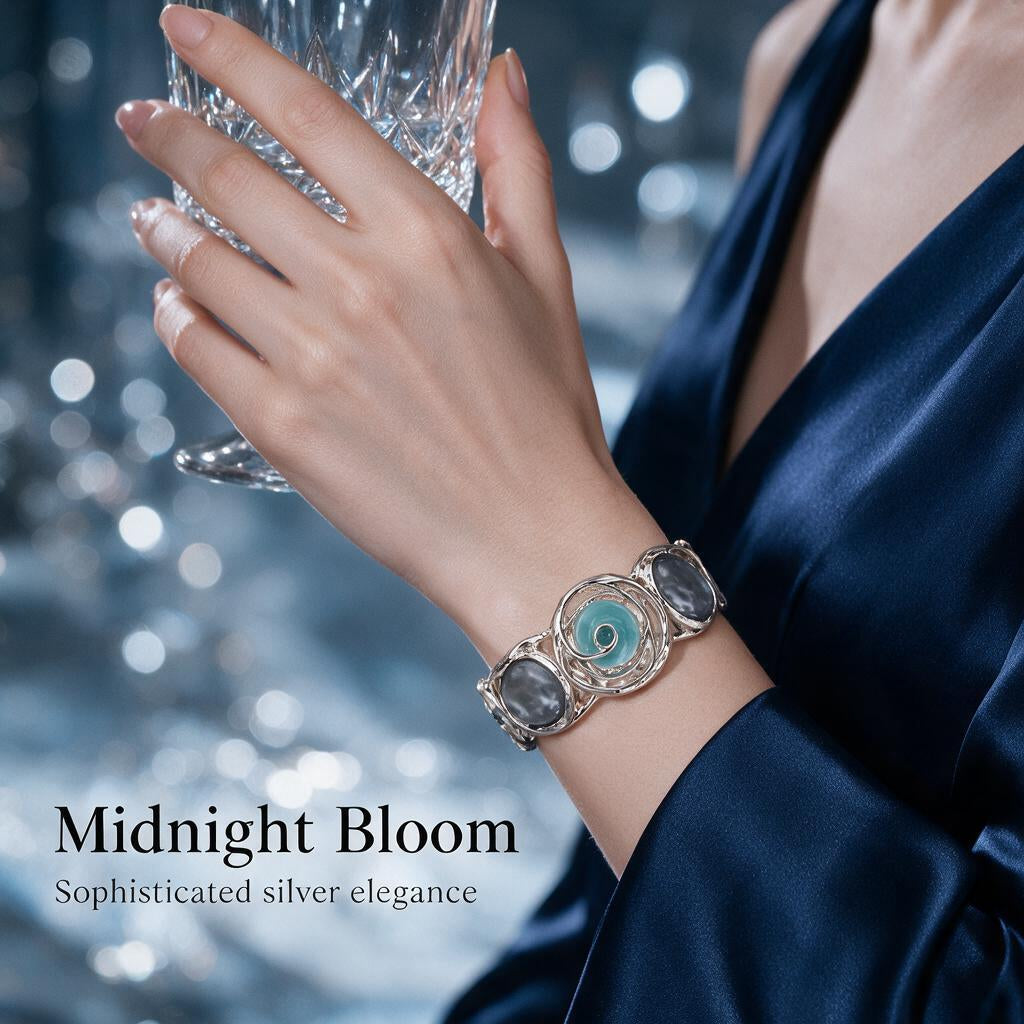 Coastal Calm Aqua & Smoky Silver-Tone Statement Bracelet – alternate view 9