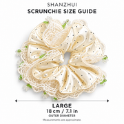 SHANZHUI Oversized Satin Scrunchie – Ivory Polka-Dot Lace