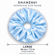 Ice Blue Floral Crystal Bead Oversized Satin Scrunchie