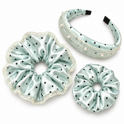Mint Blue Polka-Dot Lace Oversized Scrunchie Set