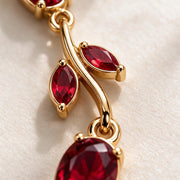 Red Gemstone Leaf Vine Gold Bracelet – Elegant Vintage-Inspired Women's Jewelry – alternate view 11