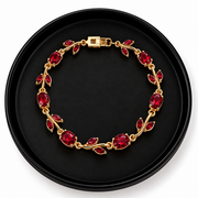 Red Gemstone Leaf Vine Gold Bracelet – Elegant Vintage-Inspired Women's Jewelry