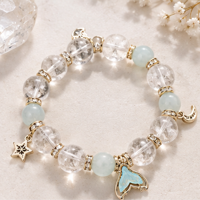 Celestial Ocean Natural Crystal Bracelet – Clear & Blue Crystal Charm Bracelet – alternate view 2
