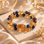 Natural Crystal Double-Layer Bracelet | Blue & Golden Crystal Beaded Bracelet – alternate view 6