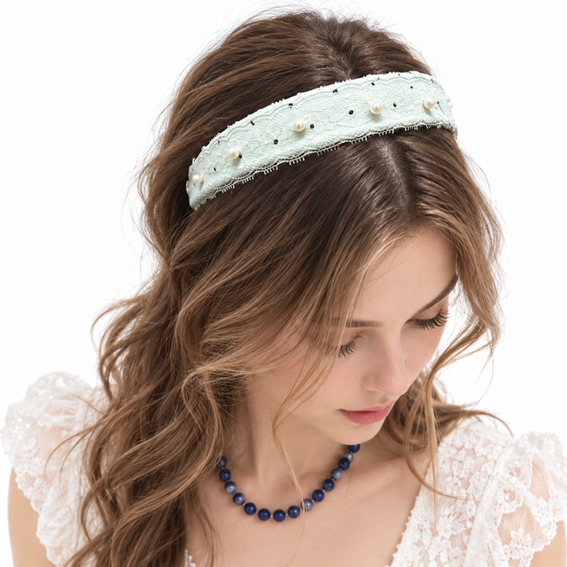 Mint Blue Polka-Dot Lace Oversized Scrunchie Set
