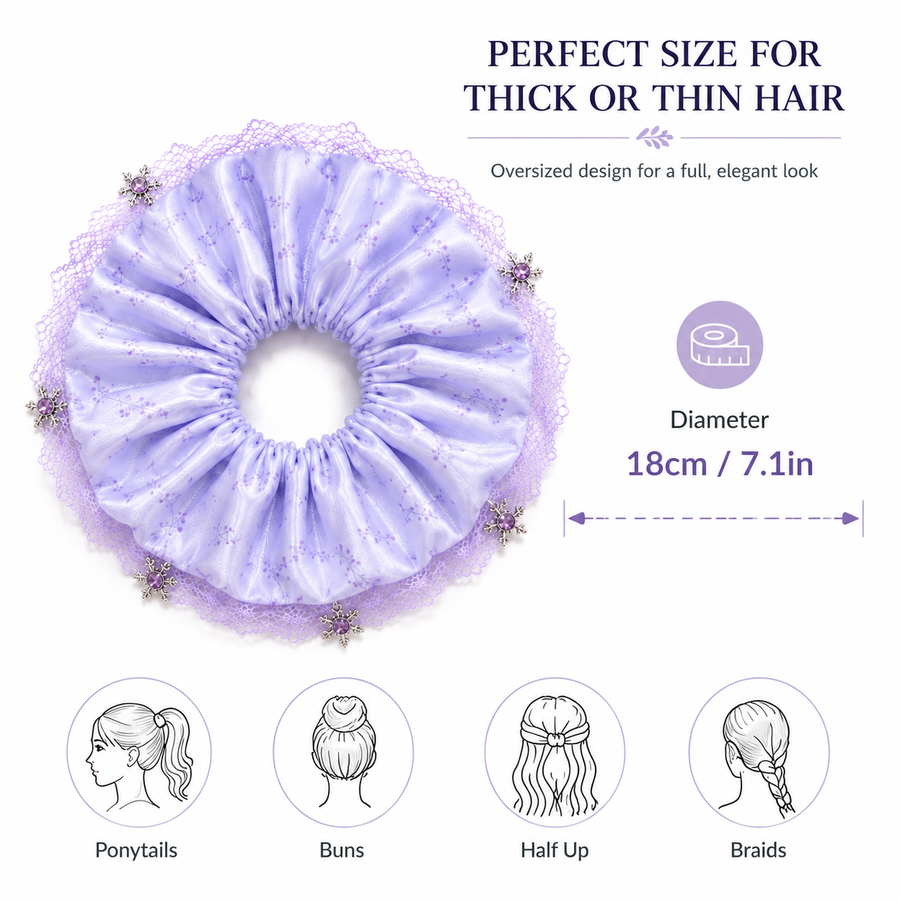 Lavender Snowflake Charm Floral Satin Oversized Scrunchie