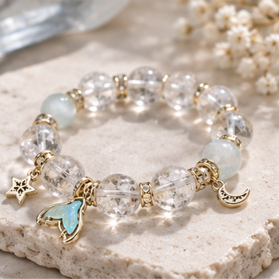 Celestial Ocean Natural Crystal Bracelet – Clear & Blue Crystal Charm Bracelet – alternate view 3