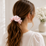 Blush Polka-Dot Satin & Sequin Ruffle Oversized Scrunchie