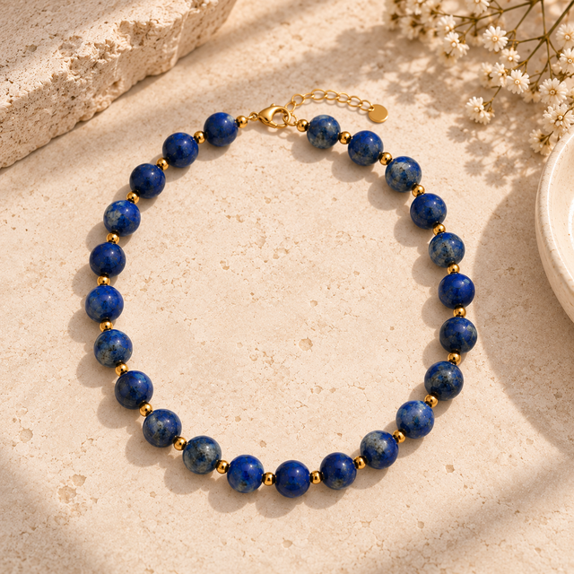 Deep Blue Natural Stone-Look Beaded Collar Necklace – alternate view 6