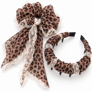 Leopard Lace Ribbon Scrunchie & Ruched Headband Set