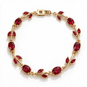 Red Gemstone Leaf Vine Gold Bracelet – Elegant Vintage-Inspired Women's Jewelry – alternate view 15