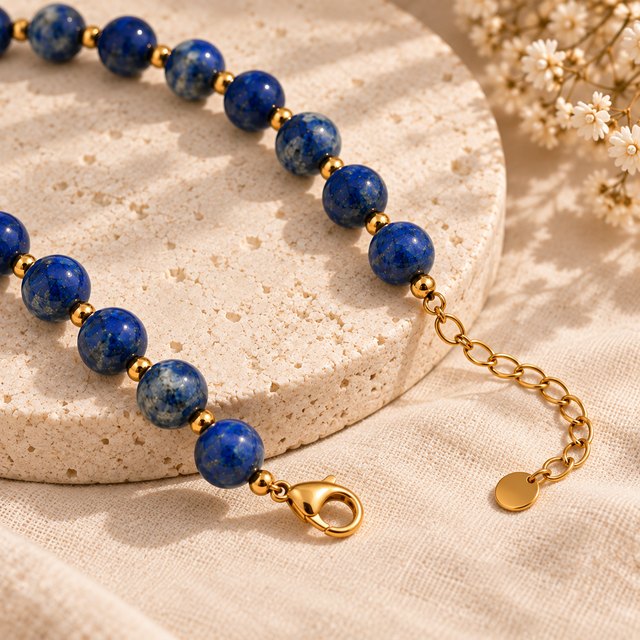 Deep Blue Natural Stone-Look Beaded Collar Necklace – alternate view 7