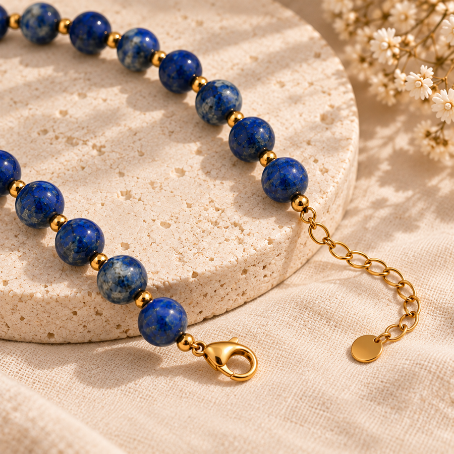 Deep Blue Natural Stone-Look Beaded Collar Necklace – alternate view 7