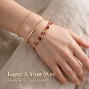 Red Gemstone Leaf Vine Gold Bracelet – Elegant Vintage-Inspired Women's Jewelry – alternate view 12