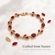 Red Gemstone Leaf Vine Gold Bracelet – Elegant Vintage-Inspired Women's Jewelry – alternate view 13