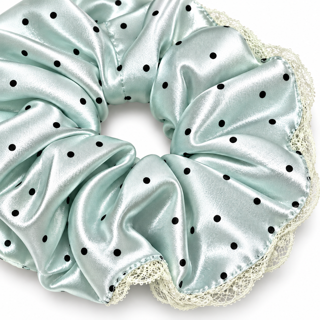 Mint Blue Polka-Dot Lace Oversized Scrunchie Set