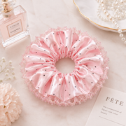 Blush Polka-Dot Satin & Sequin Ruffle Oversized Scrunchie