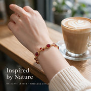 Red Gemstone Leaf Vine Gold Bracelet – Elegant Vintage-Inspired Women's Jewelry – alternate view 4