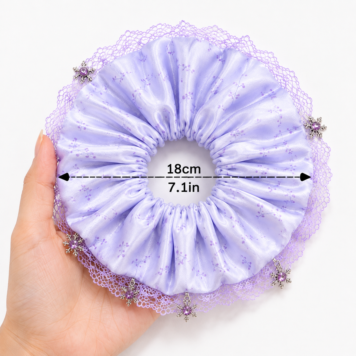 Lavender Snowflake Charm Floral Satin Oversized Scrunchie