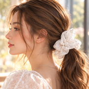 White Star Organza Scrunchie | Oversized Silver Glitter Hair Accessory – alternate view 2