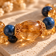 Natural Crystal Double-Layer Bracelet | Blue & Golden Crystal Beaded Bracelet – alternate view 5