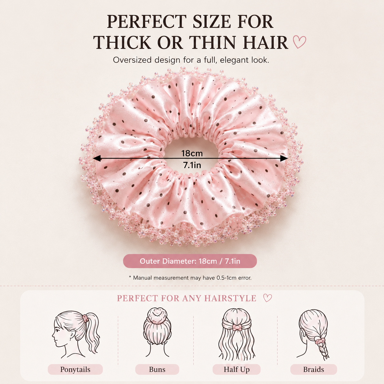 Blush Polka-Dot Satin & Sequin Ruffle Oversized Scrunchie