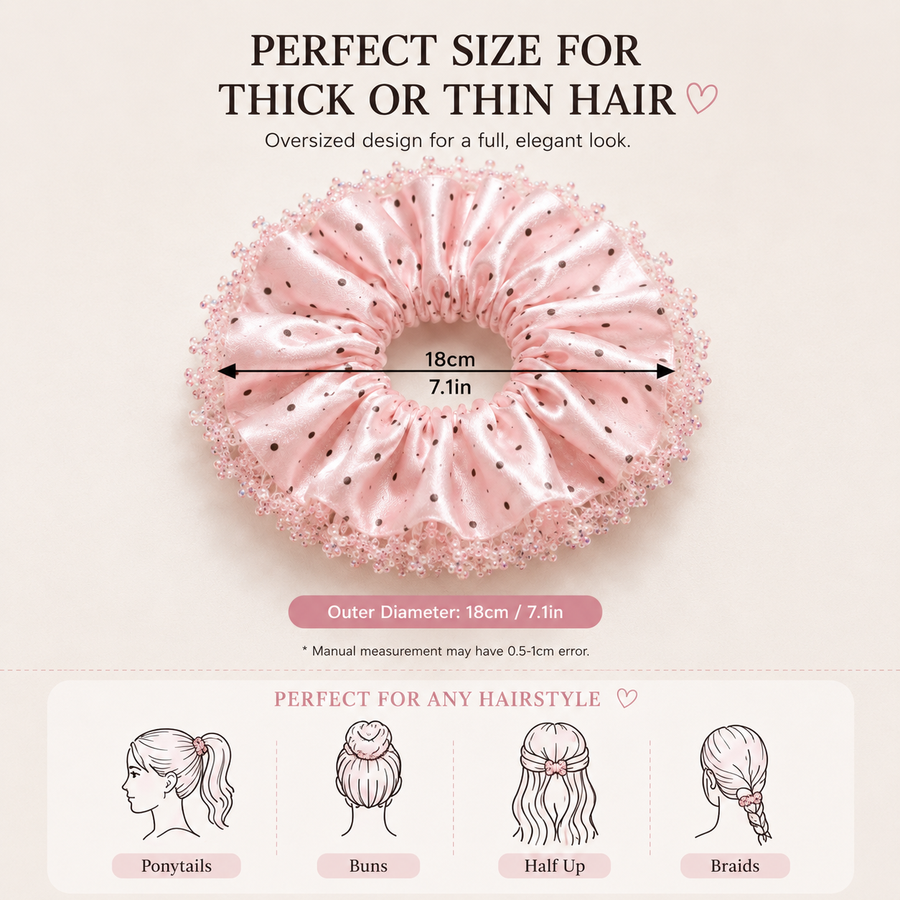 Blush Polka-Dot Satin & Sequin Ruffle Oversized Scrunchie