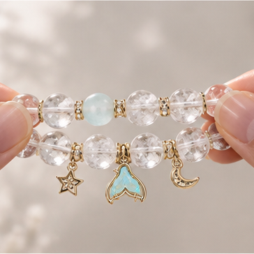 Celestial Ocean Natural Crystal Bracelet – Clear & Blue Crystal Charm Bracelet – alternate view 5