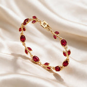 Red Gemstone Leaf Vine Gold Bracelet – Elegant Vintage-Inspired Women's Jewelry – alternate view 8
