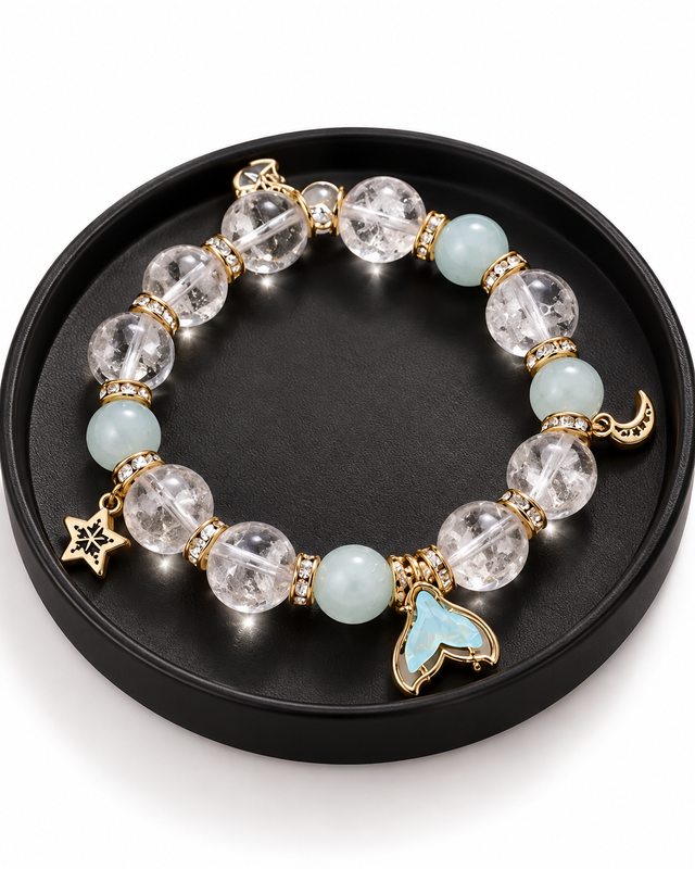 Celestial Ocean Natural Crystal Bracelet – Clear & Blue Crystal Charm Bracelet