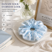 Ice Blue Floral Satin & Crystal Bead Oversized Scrunchie