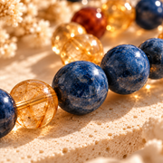 Natural Crystal Double-Layer Bracelet | Blue & Golden Crystal Beaded Bracelet – alternate view 4