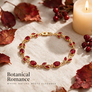 Red Gemstone Leaf Vine Gold Bracelet – Elegant Vintage-Inspired Women's Jewelry – alternate view 9
