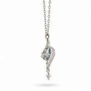 Side profile of the aqua teardrop pendant and silver-tone setting.