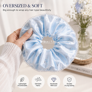 Ice Blue Floral Satin & Crystal Bead Oversized Scrunchie