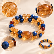 Natural Crystal Double-Layer Bracelet | Blue & Golden Crystal Beaded Bracelet – alternate view 9