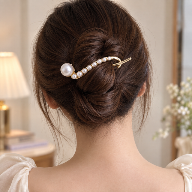 Gold-Tone Pearl Hair Clip – Elegant Curved Hair Accessory – alternate view 5