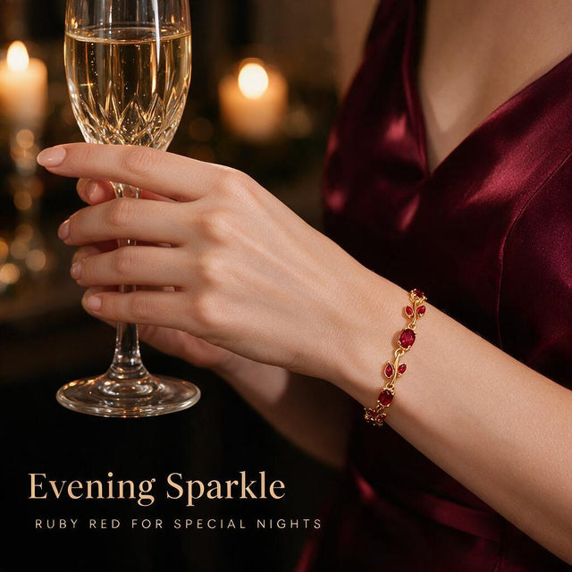 Red Gemstone Leaf Vine Gold Bracelet – Elegant Vintage-Inspired Women's Jewelry – alternate view 5