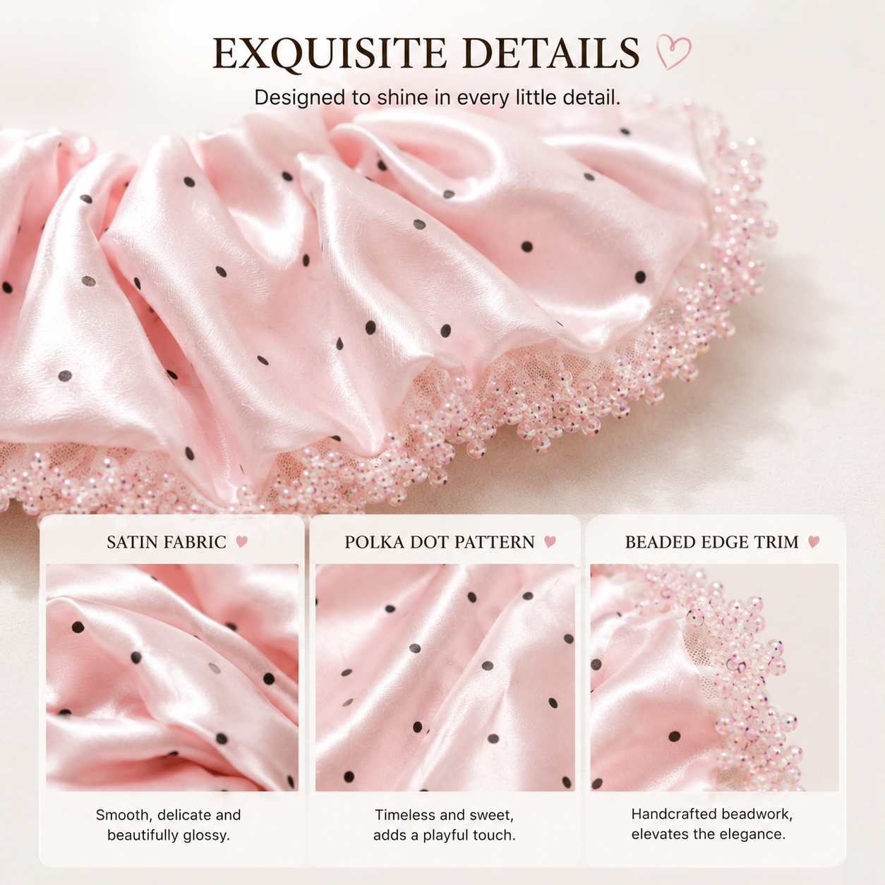 Blush Polka-Dot Satin & Sequin Ruffle Oversized Scrunchie