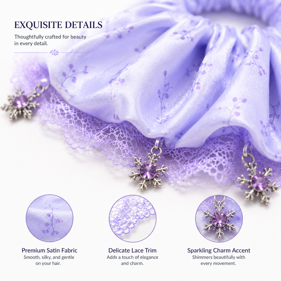 Lavender Snowflake Charm Floral Satin Oversized Scrunchie
