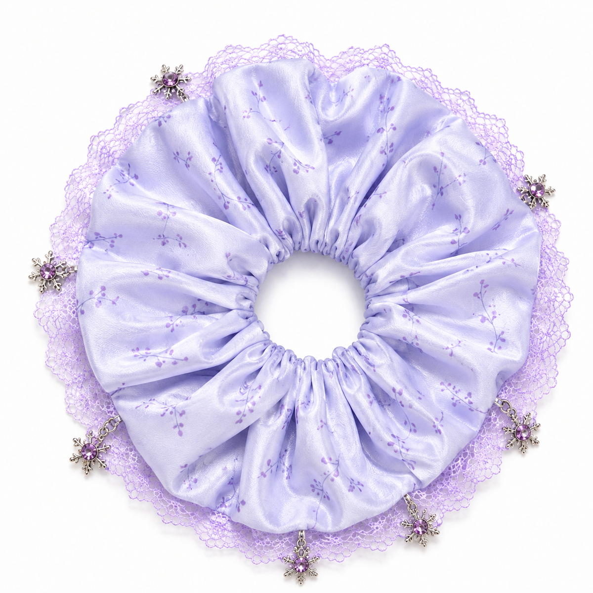 Lavender Snowflake Charm Floral Satin Oversized Scrunchie