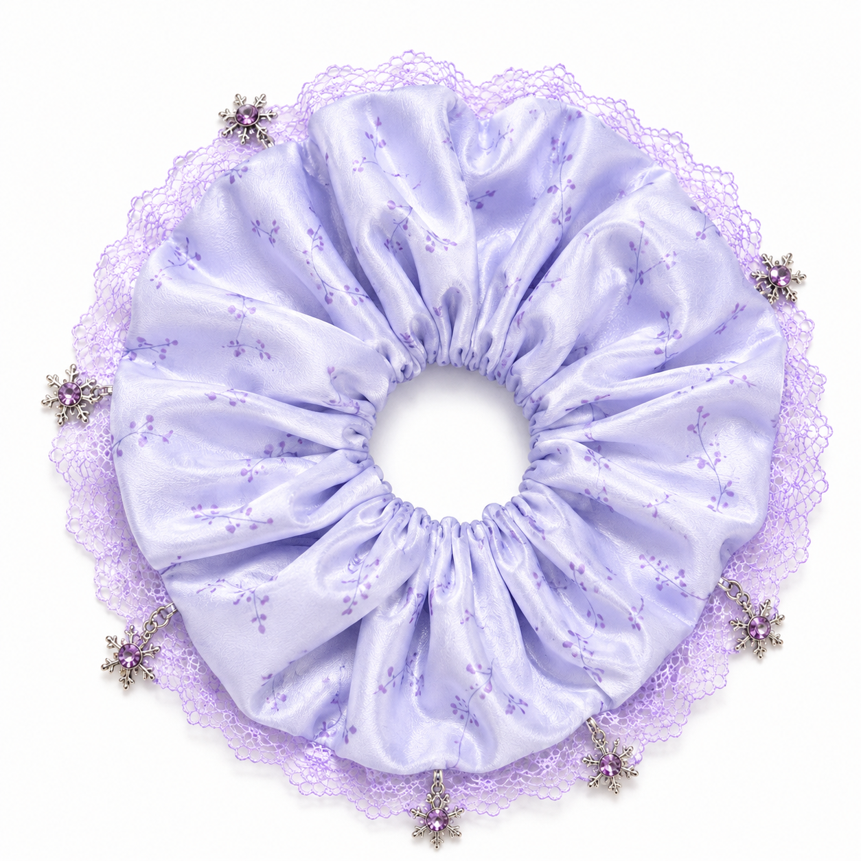 Lavender Snowflake Charm Floral Satin Oversized Scrunchie