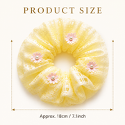 Butter yellow floral organza scrunchie size guide showing 18 cm or 7.1 inch outer diameter