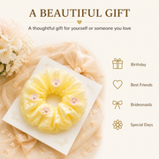Butter yellow floral organza scrunchie arranged as a romantic gift